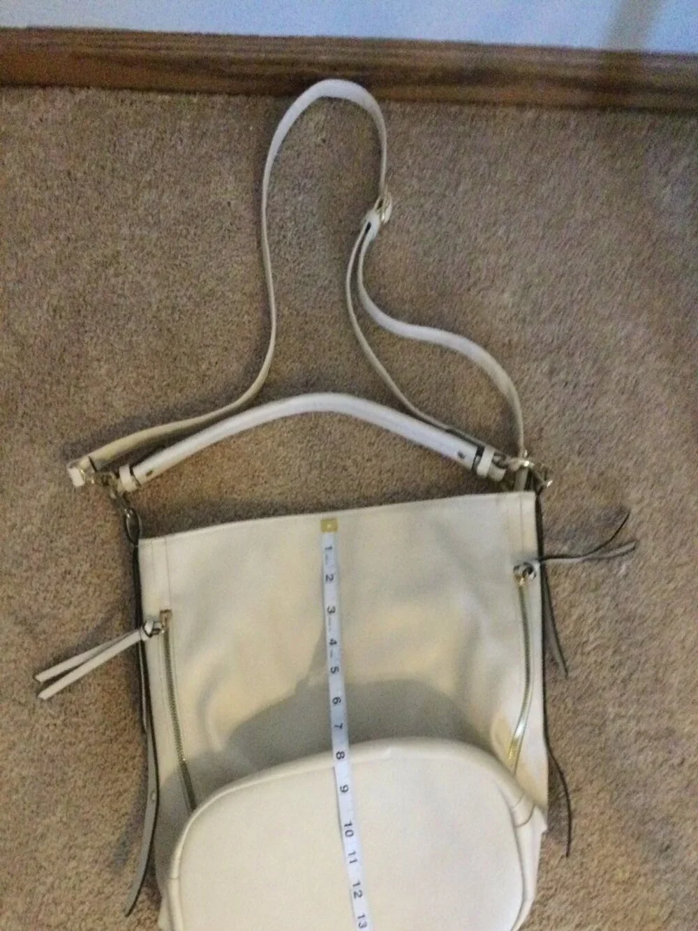 Ivory Faux Leather Hobo Shoulder Bag Convertible Crossbody Multi Pocket